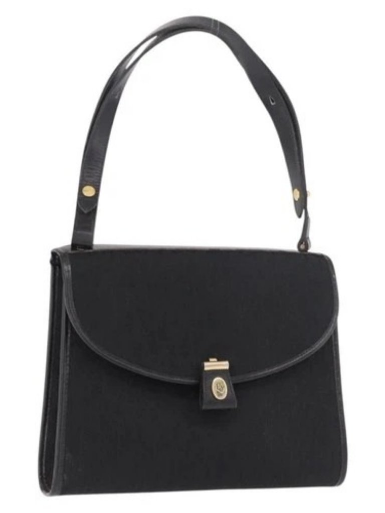 Christian Dior Trotter Canvas Hand Bag Black Gold Auth 189336
